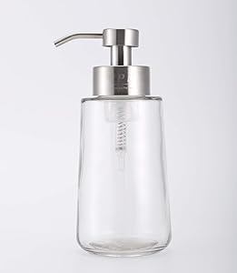 Bathroom Kitchen Clear Glasses Foam Soap Dispenser Pump 16.9 Oz Counter top Lotion 500ml Liquid Bottle Hand Wash for Home Office (Silver)