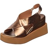 Antelope Women's Metallic Leather Platform Sandals - Bronze Slip On Dress Sandal with Wide Crossover Straps, 4 Inch Platform, Latex Cushioned Insole, Cait