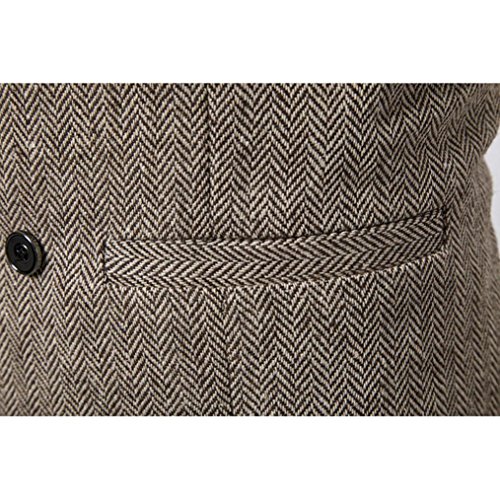 Nevera Handsome Men Formal Jacket Tweed Check Double Breasted Waistcoat Retro Slim Fit Suit (M, Khaki)