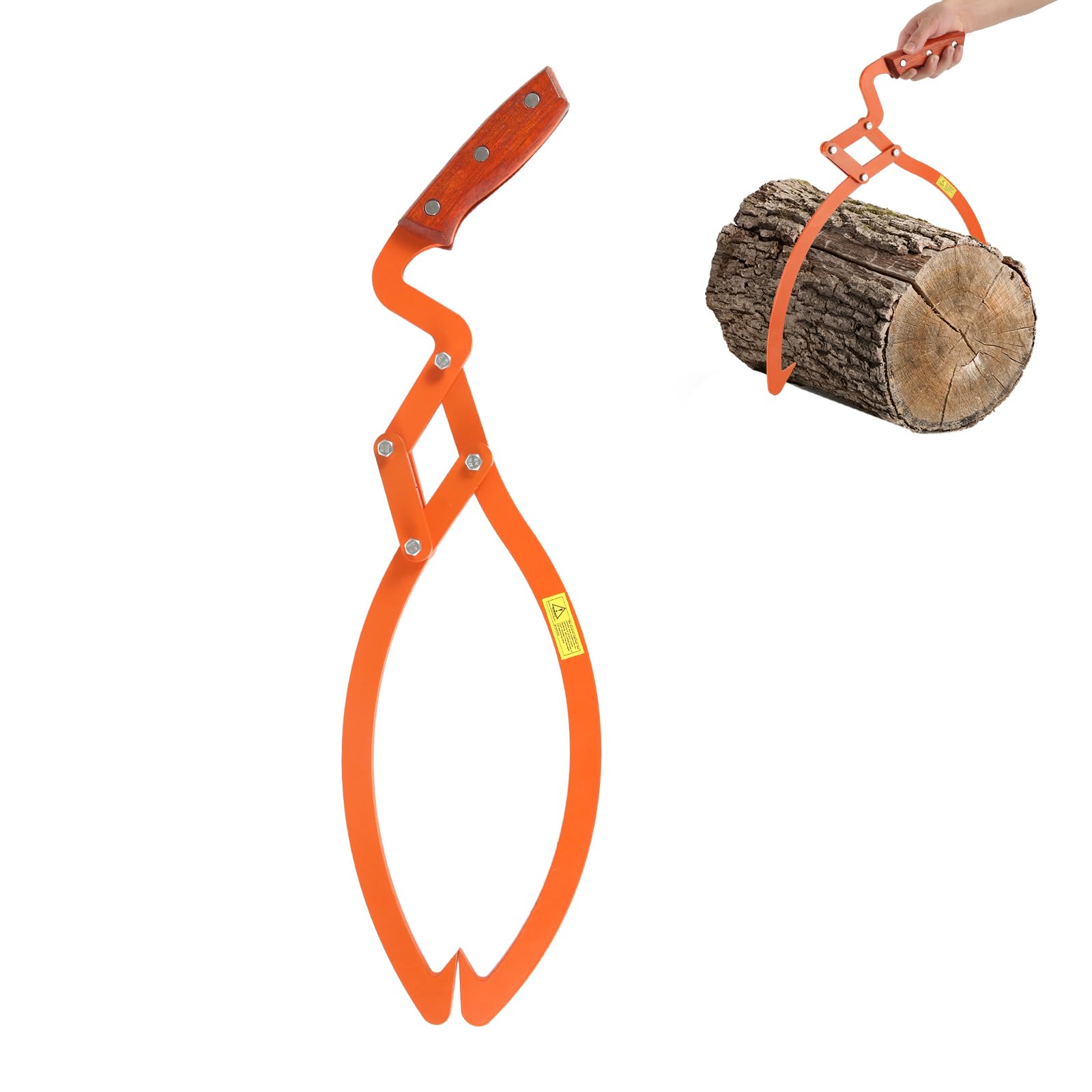 Log Tongs, 20" Log Lifting Tongs Heavy Duty 2 Claw Skidding Tongs Anti Slip Grip Log Grabber Tongs Loading Capacity 110 lbs Log Lifting Hook for Handling Dragging Carrying Tool, Orange