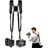 YIHAOSSING Camera Harness,Black Camera Straps for Photographers,Leather Dual Camera Strap for Two DSLR/SLR Cameras