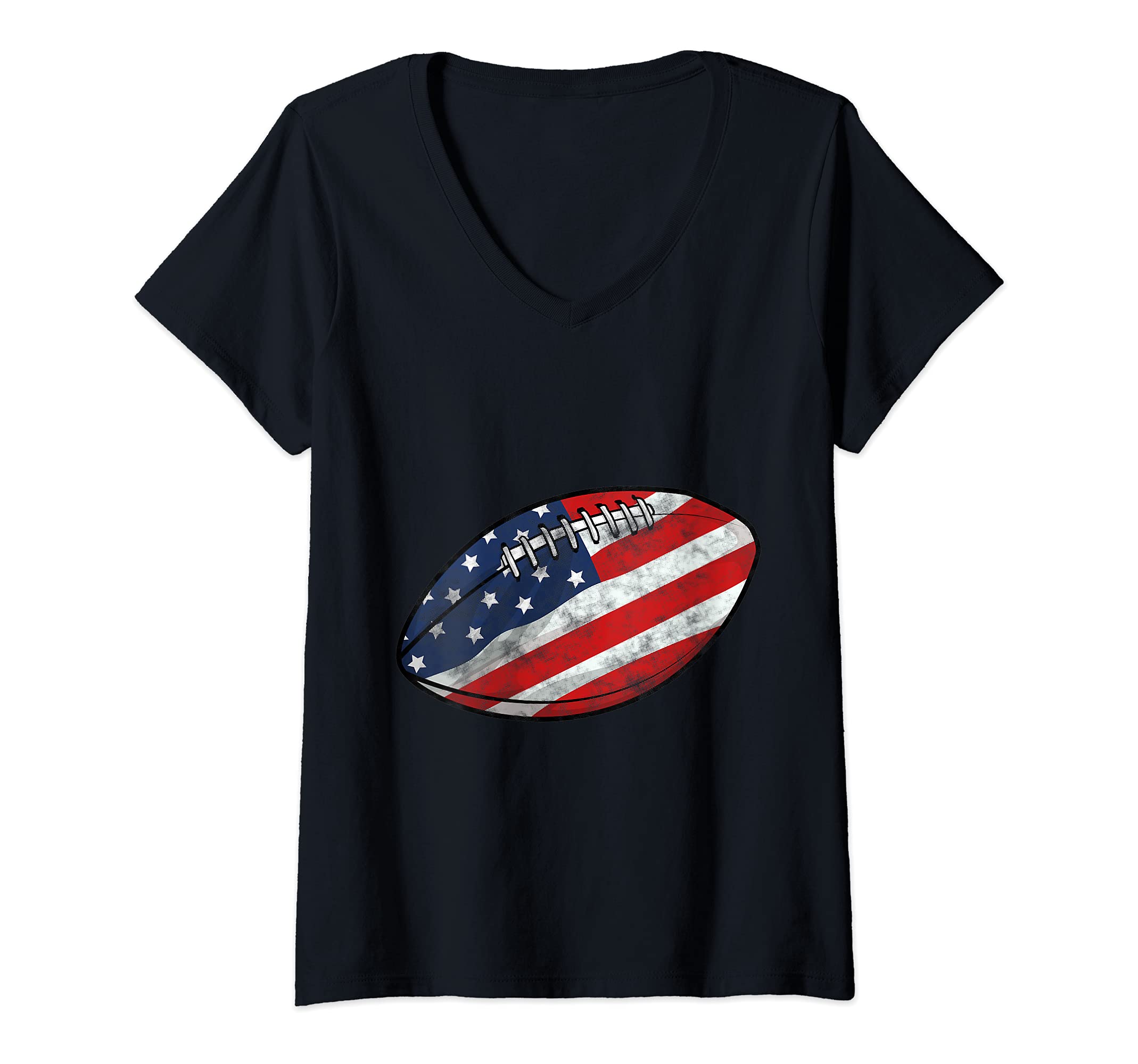 Womens American Football USA Flag V-Neck T-Shirt