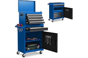 IRONMAX Rolling Tool Chest, 5-Drawer Lockable Tool Cabinet w/Adjustable Shelf & 4 Universal Wheels, 2 in 1 Detachable Tool Box Storage Organizer for Garage Workshop Repair Shop, Blue
