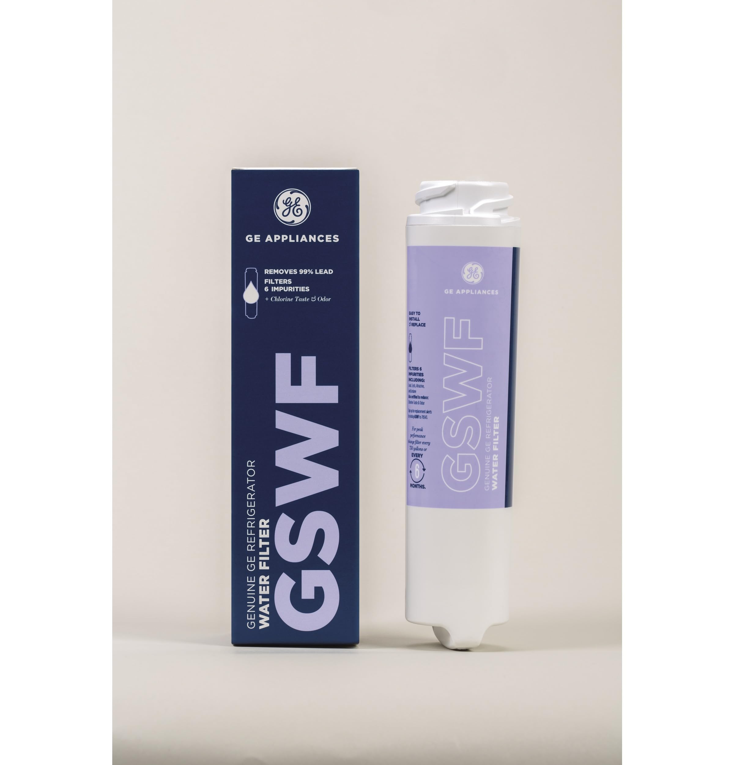General Electric GE GSWF Refrigerator Water Filter | Certified to Reduce Lead, Sulfur, and 50+ Other Impurities | Replace Every 6 Months for Best Results | Pack of 1
