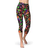 sissycos Women's Artistic Splash Printed Cropped Capri Leggings Buttery Soft Tights 21"
