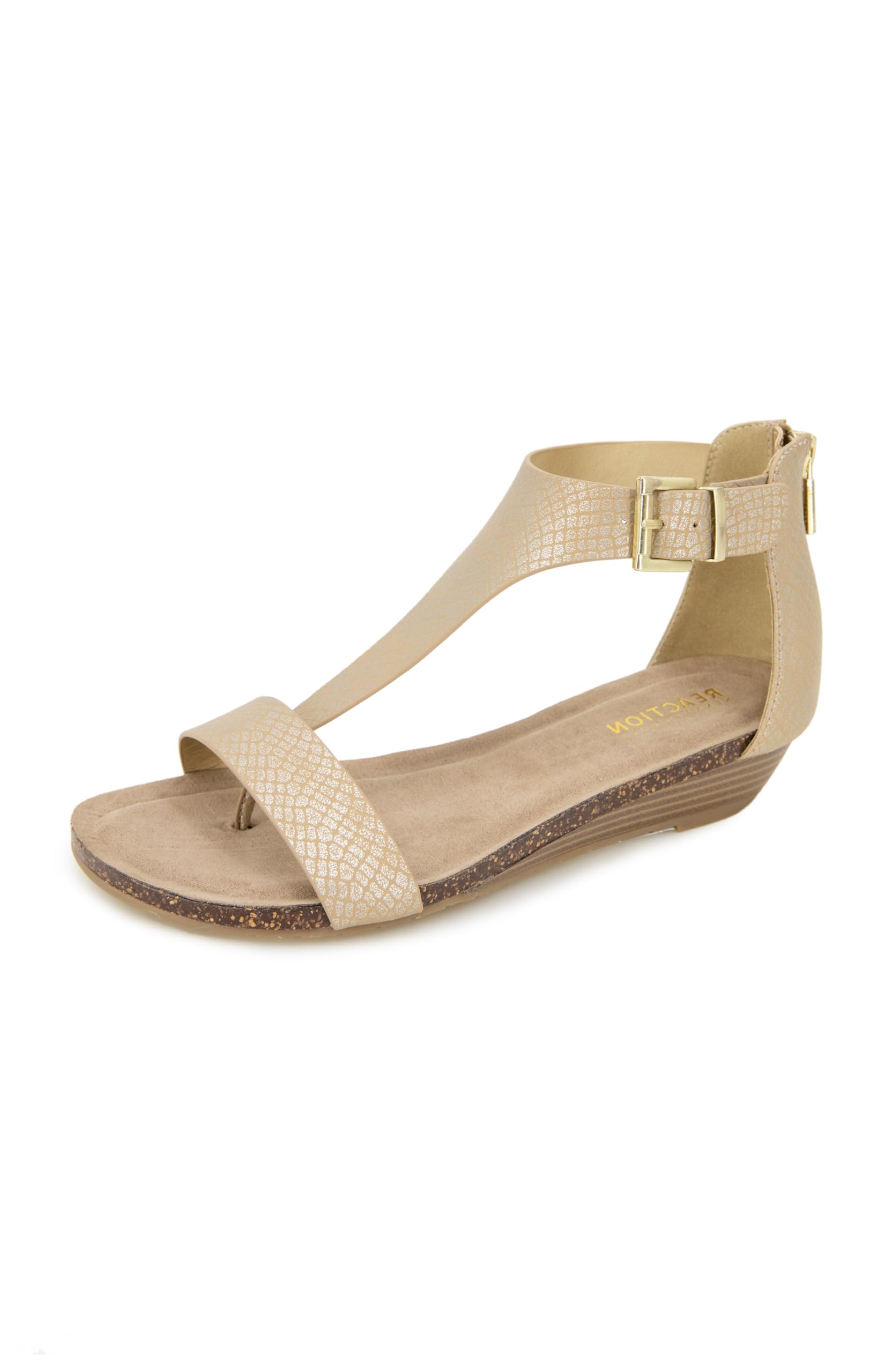 Kenneth Cole REACTION Women’s Great Gal T-Strap Wedge Sandal, Soft Gold, 9 M US