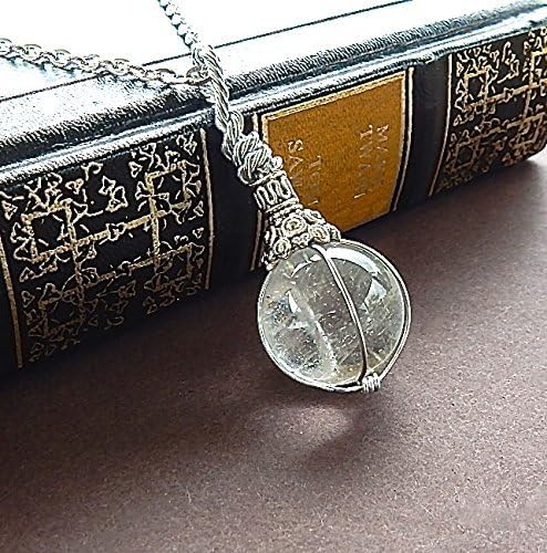Fortune Teller Crystal Ball Clear Quartz Necklace Gift For Her or Him Pendant With Long Silver Chain