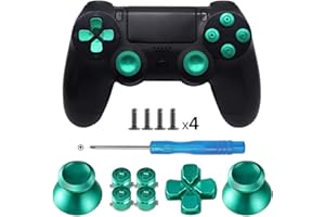 TOMSIN Metal Buttons for PS4 Controller, Aluminum Metal Thumbsticks Analog Grip & Bullet Buttons & D-pad for PS4 Controller (Green)