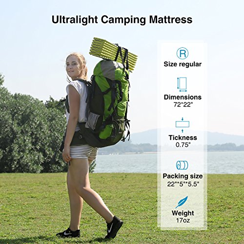 REDCAMP Foam Sleeping Pad Mat, Closed Cell Foam Pad for Camping Backpacking Hiking, Silvery/yellow 72"x22"x0.75"