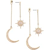 HMOOY Moon and Star Earrings, Bohemian Asymmetrical Sun Moon Star Dangle Earrings Fashion Long Drop Dangle Stud Earrings Punk Jewelry Gifts for Women