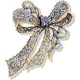 Rhinestone Ribbon Bowknot Brooch Pin for Women Girls Gold Plated Fashion Blue Crystal Big Bow Wedding Brooches Lapel Pins Elegant Dress Accessories Christmas Festival Decoration Jewelry Gift
