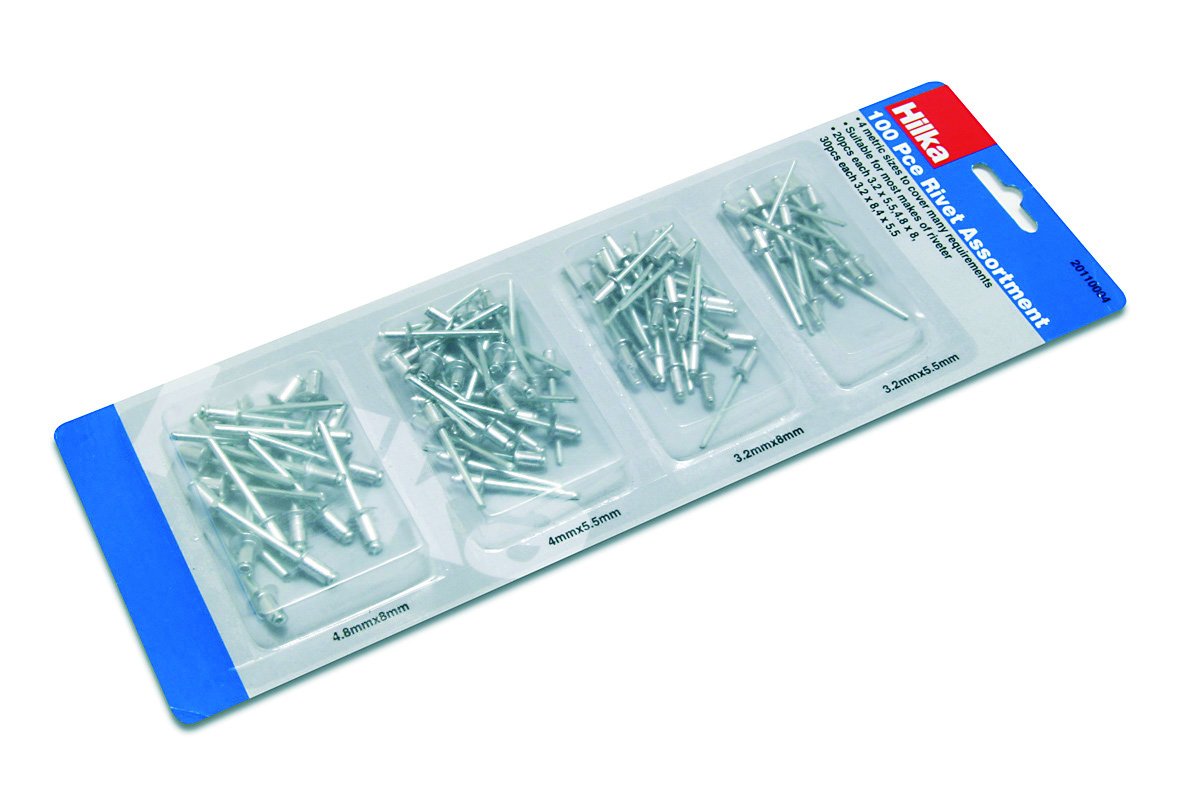 Hilka 20110004 100 PCE Rivet Assortment Set, Set of 100 Pieces