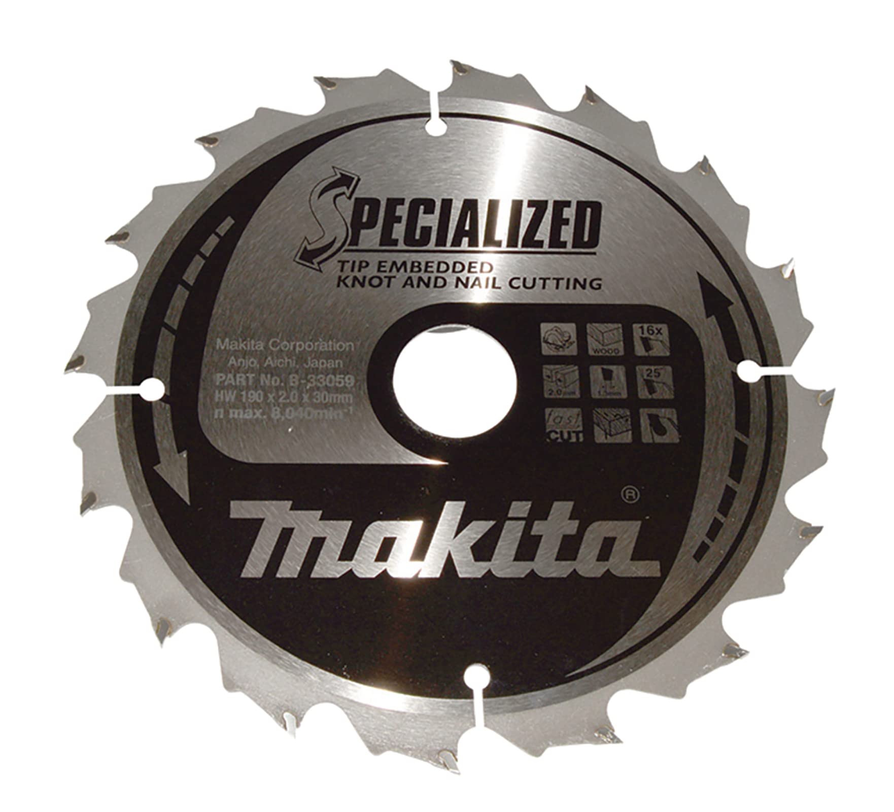 Makita B-33059 Specialized Tip Embedded Saw Blade 190x30x16T