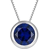 YL Round Solitaire Necklace 925 Sterling Silver Polished Classic Pendant 10 MM Birthstone Jewelry for Women