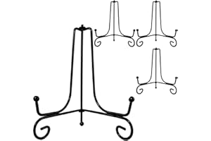 HENABLE 4PCS Premium Black Iron Plate Stands for Display 6 Inch, Decorative Solid Metal Plate Holders for Displaying, Mini Easel, Frame, Book, Card, Plaque, Bowl, Picture Stands for Display