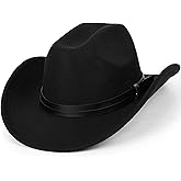 IZUS Men Classic Western-Cowboy-Hat Women Rodeo-Cowgirl-Hat Roll-Up-Brim Felt-Hats for Western-Wedding/Country-Party M/L