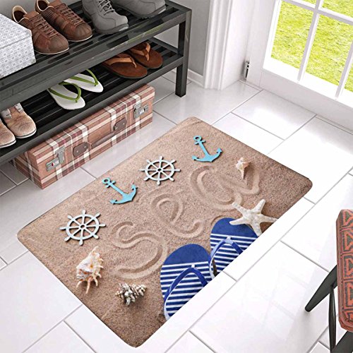 INTERESTPRINT Flip Flop on Beach Sand with Nautical Anchor and Star