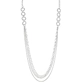Noessla Layered Long Necklaces for Women Crystal Beaded Statement Necklace Sweater Silver Chain with Gifts Box Jewelry