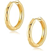 14K Gold Plated Chunky Hoop Earrings for Women, Hypoallergenic 925 Sterling Silver Posts, Lightweight Stylish Jewelry
