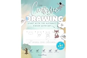 Learn Cursive with Drawing: Alphabet and Word Tracing Practice for Elementary Kids, Sketch Lettering Cursive and Penmanship W
