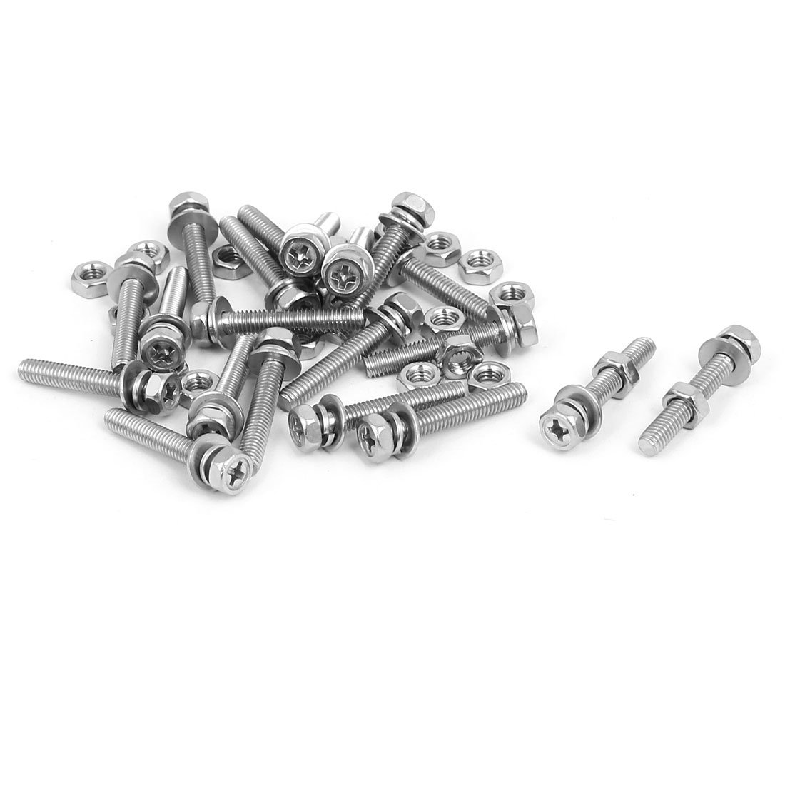 Sourcingmap M4 x 25mm 304 Stainless Steel Phillips Hex Head Bolts Nuts w Washers 20 Sets