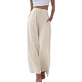 Tanming Wide Leg Linen Pants for Women Summer Flowy High Waisted Beach Palazzo Trousers