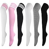 DRESHOW 6 Pairs High Thigh Socks Striped Over Knee Thin Tights Long Stocking for Women Leg Warmer