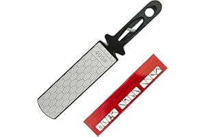 5-in-1 Double Sided Diamond Sharpening Stone, 400/1000 Grit Handheld Sharpener with Ceramic & Tungsten Steel Scissor Slot, Ho