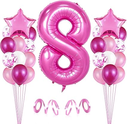 Bluelves 8er Anniversaire Fille Ballon 8eme Bon Anniversaire Decorations Happy Birthday Rose 8 Etoile Ballon A Latex Fournitures De Fete Parfaites Pour 8 Ans Amazon Fr Cuisine Maison