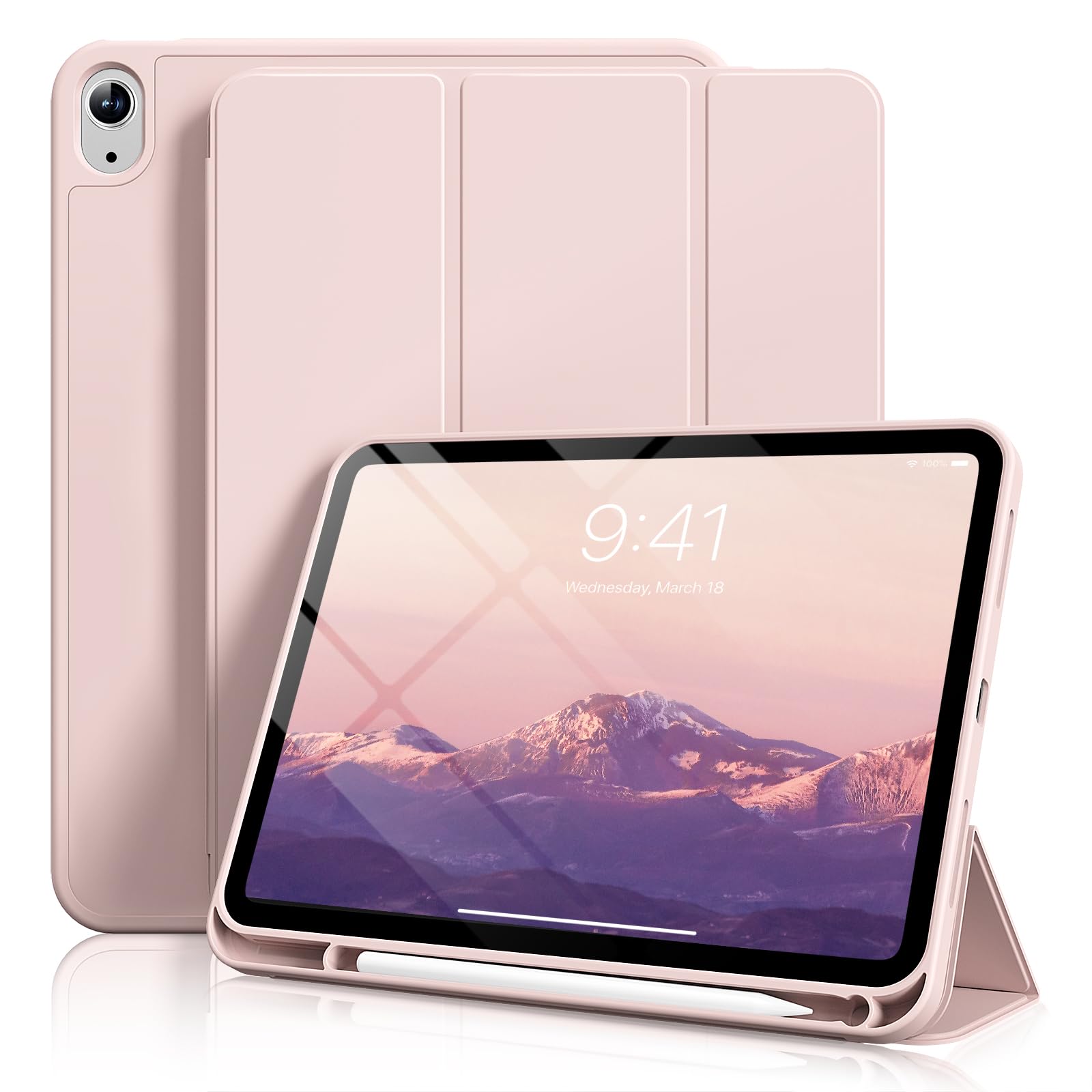 Photo 1 of Aoub Case for iPad (A16) 11th Generation 11 Inch 2025, iPad 10th Generation 10.9 inch 2022 with Pencil Holder, Slim Lightweight Trifold Stand Smart Soft TPU Back Cover, Support Touch ID, Light Pink