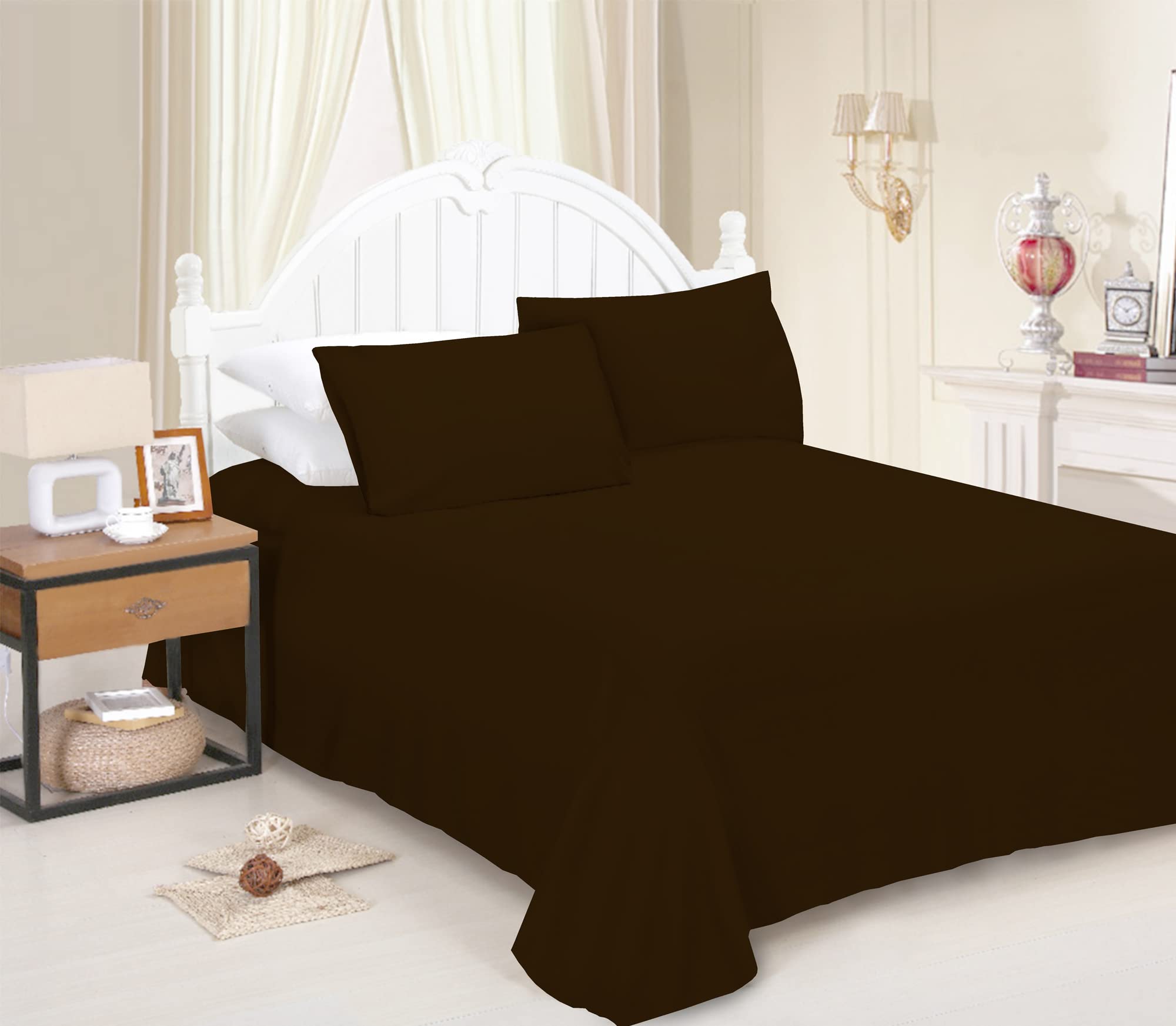 JRI® Flat Sheet- Luxurious Bed Sheet-Breathable-Hypoallergenic-Comfortable Poly Cotton Flat Sheet-Soft Touch Wrinkle Free (Chocolate-Single) - (Same Day Dispatch)