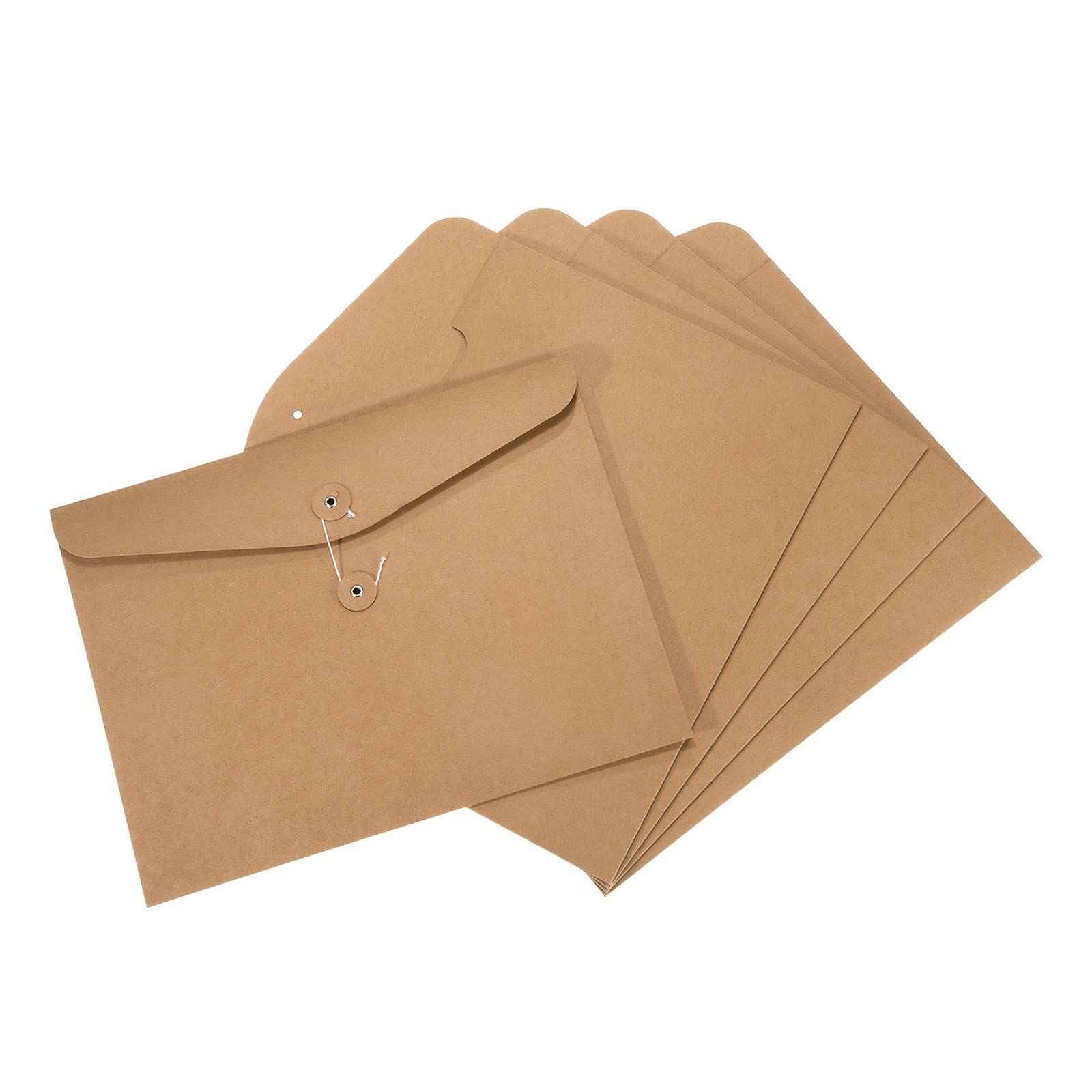 PATIKIL String Envelope File Folders 5 Pack A4 Size Document Letter Organizer Holder Filing Jacket for Office, Brown