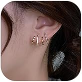 Gold Stud Earrings for Women Triple Huggie Hoop Earrings for One Hole Hoop Earrings Trendy Dainty Minimalist Simple Earrings Jewelry Gifts for Her