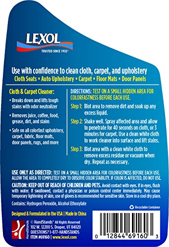 Lexol 69160 Auto Interior Cloth Seat and Upholstery Cleaner, 16.9 oz