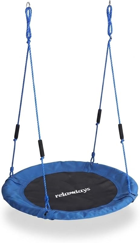 Baloiço Relaxdays Nest, Redondo, Pegas Almofadadas, para crianças, Ajustáveis, Exterior, Ø: 100 cm, até 100 kg, Azul