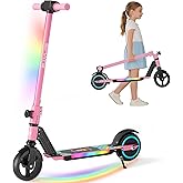 SIMATE Electric Scooter for Kids 6-14, e Kick Scooter with LED Display and Colorful Lights, Adjustable Height and Foldable, Double Brake, Gifts for Kids Girls Boys