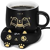 PUSEE Coffee Mug Warmer & Cute Cat Mug Set, Coffee Cup Warmer for Desk with Auto Shut Off, Beverage Warmer with 3 Temp Settings, Candle Warmer Coffee Warmer with Mug Set for Christmas & Birthday Gifts