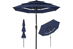 Best Choice Products 10ft 3-Tier Patio Umbrella, Outdoor Market Sun Shade for Backyard, Deck, Poolside Lights, Tilt Adjustment, Easy Crank, 8 Ribs