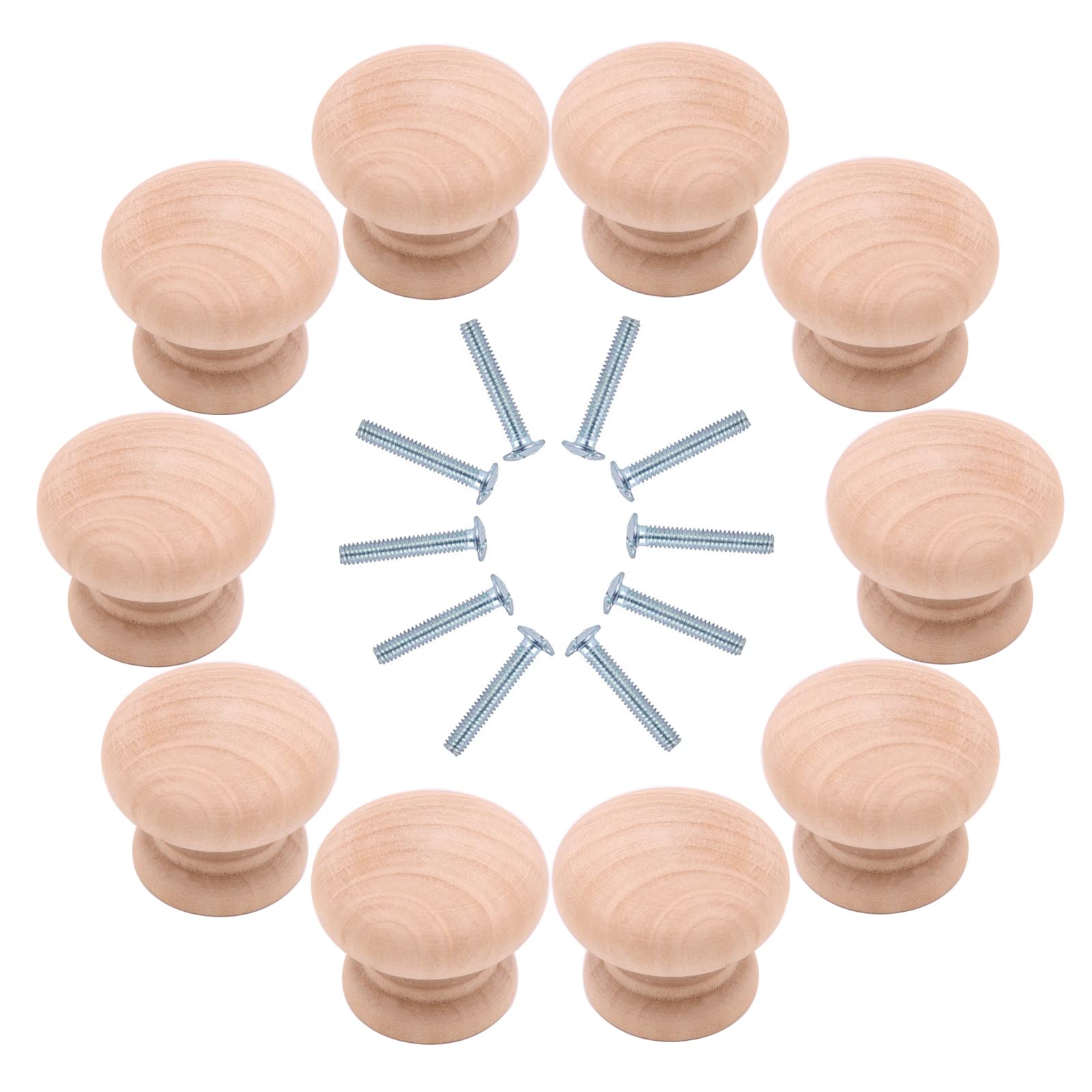 Yuknees Wooden Handle,10pcs Wooden Cabinet Knobs,ound Mushroom Drawer Knobs with Screw,for Cabinet Drawer Shoesbox Cupboard Cabinet Door