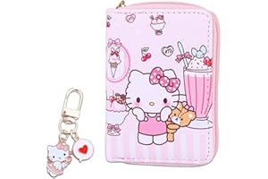 CYNCOY Cute Cartoon Wallet for Women and Girl, Small PU Leather Zipper Coin Credit Cards Anime Purse with Cute Keychain, 2Pce (Cartoon Wallet-03)