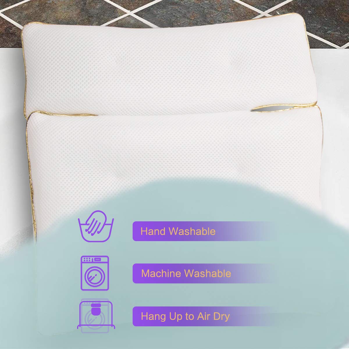 VIEFIN Luxury Spa Bath Pillows for Tub,Bathtub Pillow Neck and Back Support,Soft Bathtub Pillow with Sturdy and Powerful Suction Cups,2-Panel: Beauty