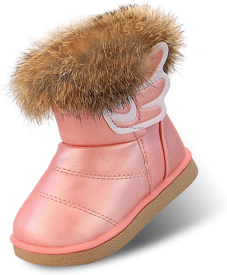 Baby Girls Soft Leather Booties Winter Snow Boots Waterproof for Toddler Girls Pink White Rose Gold Brown