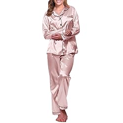 Womens Satin Pajamas Set Long Sleeve Sleepwear