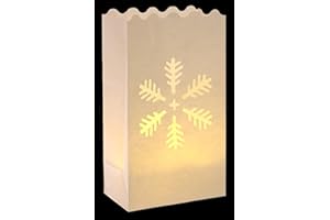 CleverDelights White Snowflake Luminary Bags - 10 Count - Christmas Holiday Luminaria