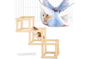 AIIEIM Hamster Cage Accessory Set - Rat & Ferret Hammock Kit, Wooden Climbing Ladder, Sugar Glider & Chinchilla Toys, Gerbil Play & Exercise-2PCS