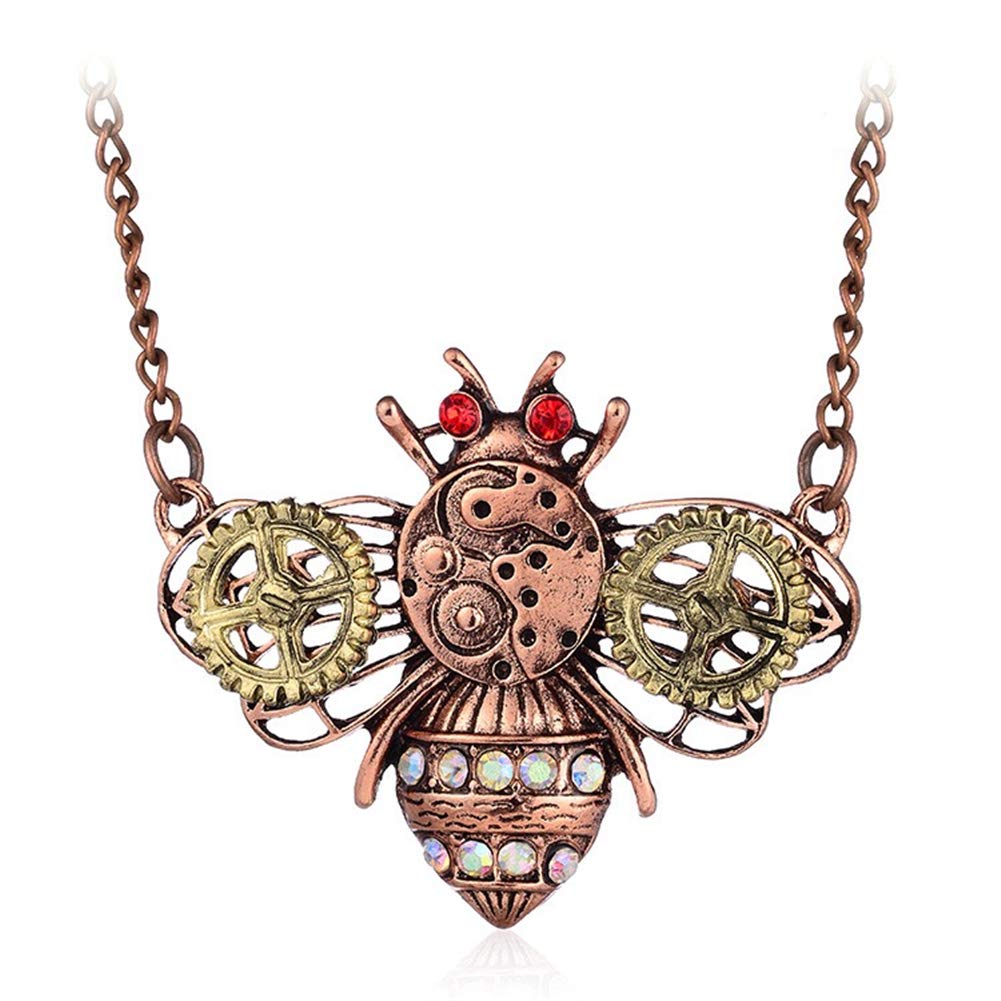 AILUOR Steampunk Gear Pendant Necklace, Punk Vintage Gothic Love Heart Owl Butterfly Bee Insect Chain Sweater Pendant Necklace Jewelry for Women Girl (Bee)