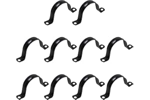 Pastlla 10 Pcs M50 304 Stainless Steel Rigid Pipe Strap Clamps, Black Metal 2 Hole Conduit Tube Strap U Bracket with screws, 