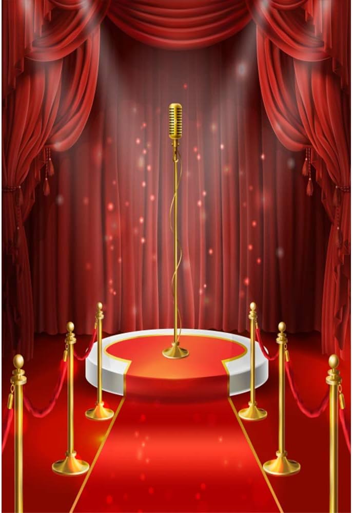 Amazon Com Leyiyi 6 5x8ft Small Concert Stage Themed Backdrop Red Curtain Red Carpet Spotlight Personal Party Backdrop Youtube Background Props Camera Photo