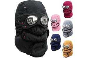 Winter Thermal Trapper Hat with Goggles,Beanie with Glasses Winter Cycling Windproof Ski Mask Cap, Adjustable for Most