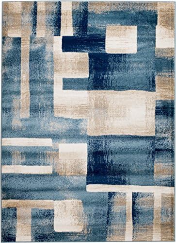 MADISON COLLECTION 404 Modern Abstract Blue Area Rug Clearance Soft and Durable Pile. Size Option , 1'.10'' x 7' Hallway Runner